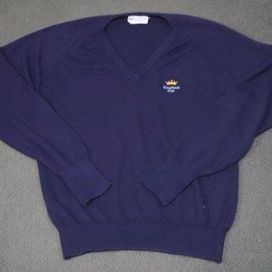 Vintage Pickering Sweatshirt Mens Size L Blue V-Neck Crown Embroidery Ribbed Hem